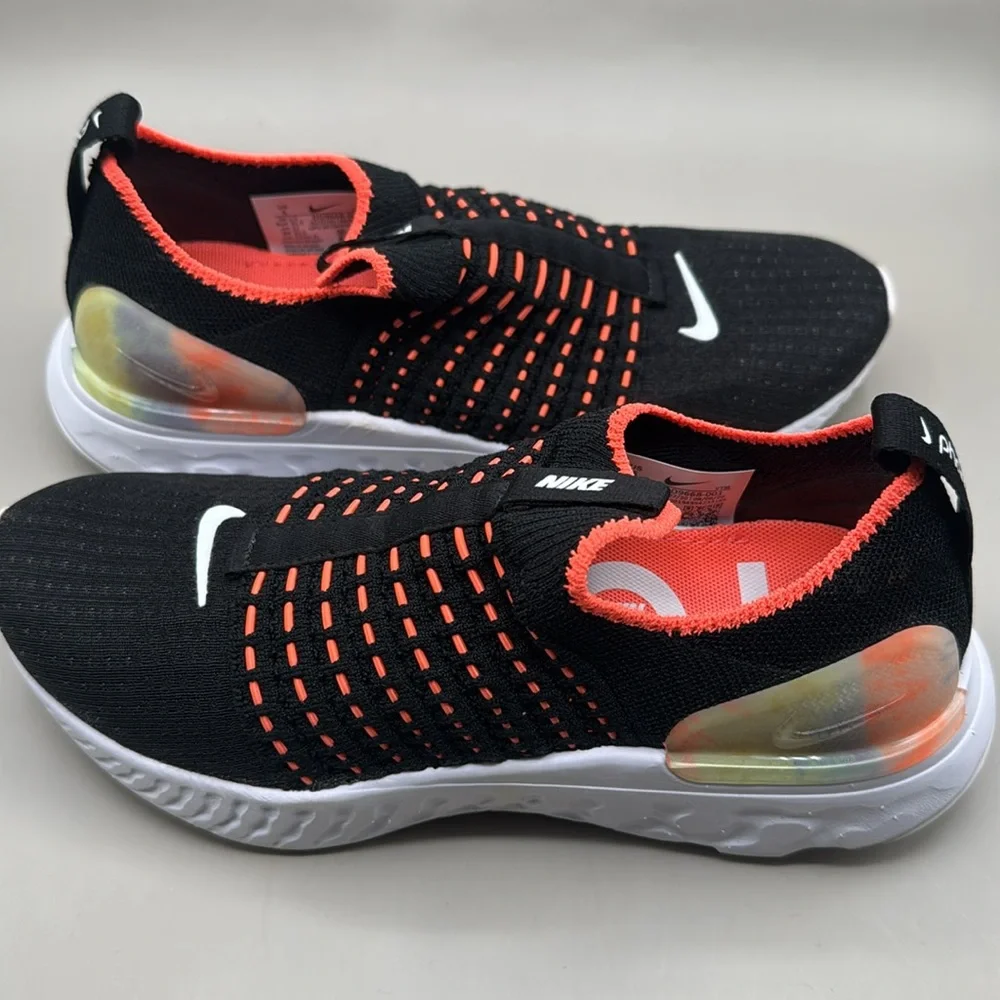 NWT! Nike React Phantom Run Flyknit 2 Sneakers Women’s 5 Neon Orange, Black - Picture 3 of 12